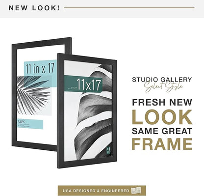 MCS Studio Gallery 11x17 Picture Frame Black Woodgrain Engineered Wood, Rectangle Photo Frame for Photos, Posters & Art Prints (1-Pack)