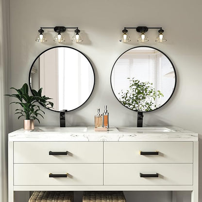 HARRITPURE Round Mirror 15.7 Black Wall Mounted Circle Mirrors Vanity Mirror with Brushed Aluminum Alloy Frame Modern Decoration for Bathroom, Living Room, Vanity, Bedroom, Entryway
