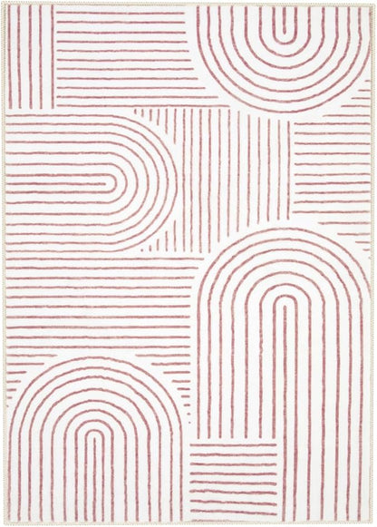 Lahome Abstract Washable Area Rugs 5x7, Soft Pink Rugs for Living Room Ultra-Thin Non-Shedding Bedroom Rug, Modern Throw Rug Large Carpet for Dining Room Office Darrell (5'x7',Pink/White)