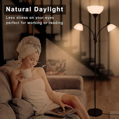 RISLG Floor Lamps for Living Room,Standing Lamp with Stepless Dimming, 3 Lights Adjustable Reading Lights, Morden Tall Lamps for Living Room, Bedroom, Office