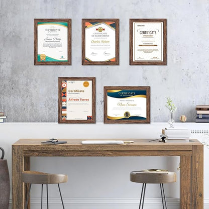 PETAFLOP 8.5x11 Picture Frame Set of 7, Rustic Certificate Frame Display 8.5 by 11 Inch Photo for Wall or Tabletop