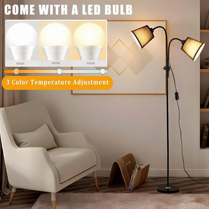 Floor Lamp, Industrial Metal Floor Lamps for Living Room with Adjustable Bendable 2 in 1 Reading Table Lamps for Living Room Bedroom Office (B2+Black)