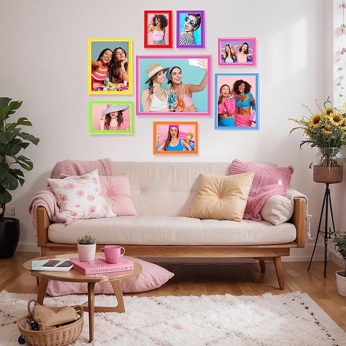 Suzile 8 Pcs Picture Frames, Solid Photo Frame Gallery Wall Frame Set Colored Solid Picture Collage Frames Multiple Picture Frame Art Frames for Photo Tabletop Display or Wall, 4 Sizes (Multicolor)