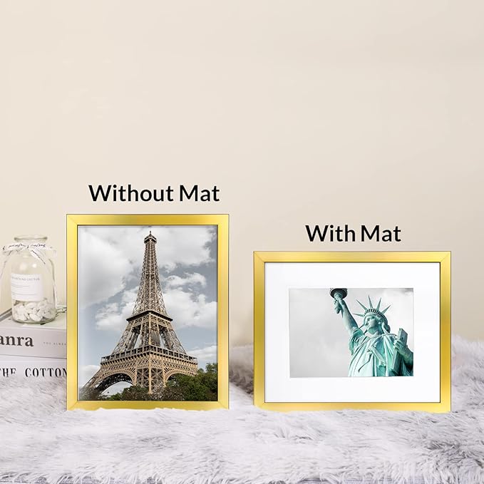 8X10 Modern Gold Picture Frame, 6 Pack Photo Frames for Gallery Wall, Display Pictures 5x7 with Mat or 8x10 Without Mat for Tabletop Display and Wall Mounting