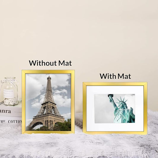 8X10 Modern Gold Picture Frame, 6 Pack Photo Frames for Gallery Wall, Display Pictures 5x7 with Mat or 8x10 Without Mat for Tabletop Display and Wall Mounting