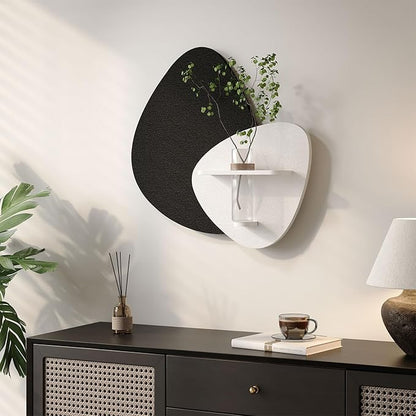 Cuspin 3D Textured Black and White Wall Art with Vase and Shelf, Minimalist Abstract Japandi Paintings Wall Decor, Modern Artwork for Living Room Dining Bedroom Hallway Office Bathroom Home Decor