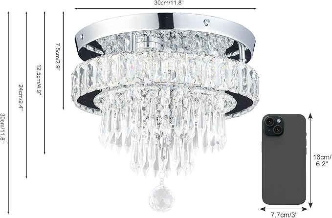 Chandelier 11.8" Modern Crystal Chandeliers Crystal Light Fixtures Flush Mount Chandelier Ceiling Light Chandeliers for Bedrooms Living Room Dining Room Hallway (Cool White)