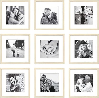 ArtbyHannah 12x12 Square Gallery Wall Frame Set for Home Decor or Wall Hanging Decoration, Matted to 8x8-9 Pack