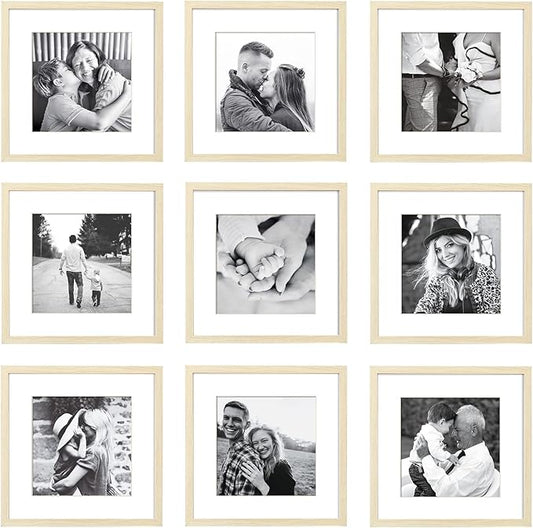 ArtbyHannah 12x12 Square Gallery Wall Frame Set for Home Decor or Wall Hanging Decoration, Matted to 8x8-9 Pack