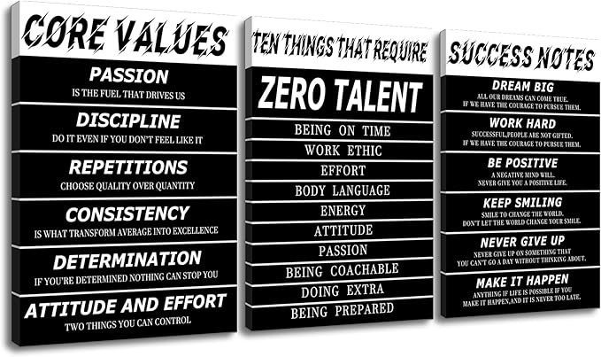 3 Pieces Motivational Canvas Wall Art Motivational Signs Picture Painting Success Entrepreneurs Quotes Posters Print Artwork for Living Room Gym School Office Stretched and Framed [60''W x 28''H]