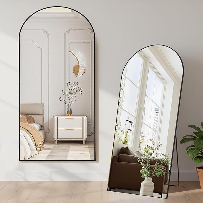 NEWBULIG Arched Mirror Full Length, 65"x24" Body Wall Mirrors with Shatter-Proof Glass, Upgraded Floor Standing Mirror, Hanging or Leaning, with Stand Aluminum Alloy Frame for Home Decor, Black