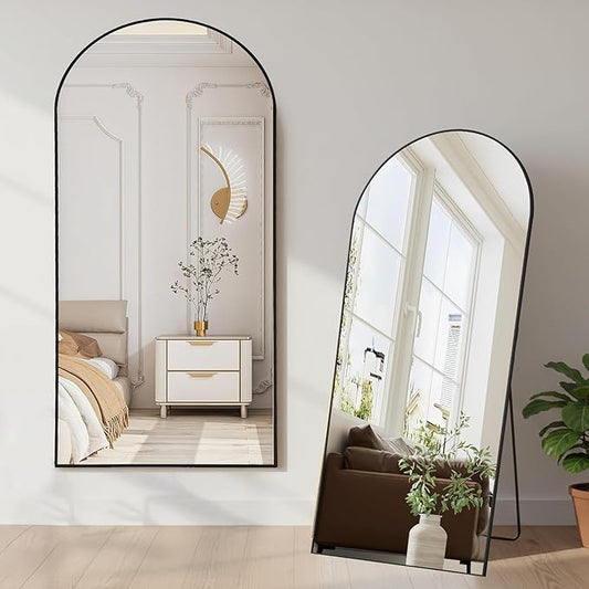 NEWBULIG Arched Mirror Full Length, 65"x24" Body Wall Mirrors with Shatter-Proof Glass, Upgraded Floor Standing Mirror, Hanging or Leaning, with Stand Aluminum Alloy Frame for Home Decor, Black