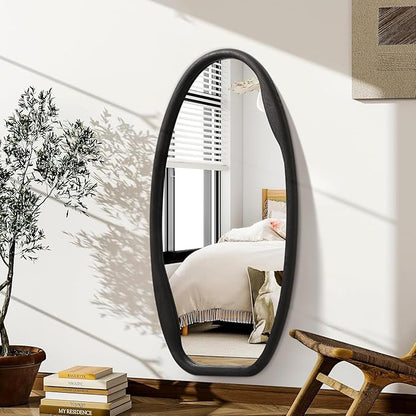 JJUUYOU Irregular Wall Mirror Black Wood Frame Mirrors for Wall 40"X20" Large Asymmetrical Hanging Mirror Modern Horizontal or Vertical Mirrors for Living Room Bathroom Entryway Bedroom Farmhouse