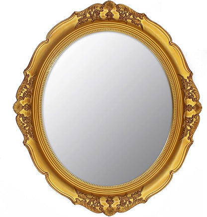 YCHMIR 14.8 x 13.1 inch Oval Wall Mirror Vintage Style Wall Mounted (Gold)