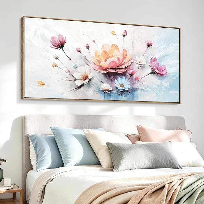 Extra Large Framed Modern Wall Art , Natural Abstract Style Canvas Wall Decor, High-Definition Color Plant And Flower Print Picture For Living Room, Bedroom, Dining Room, Entryway, Balcony And Office Space, 58×29 Inches.