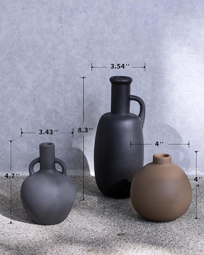 Ceramic Vase Set of 3 - Home Decor Farmhouse Rustic Decor, Decorative Flower Vases with Handles for Shelf, Dining Table,Living Room, Kitchen Shelf,Coffee Table,Modern Vase Decor -Multicolor