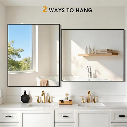 DESBING Black Bathroom Mirror 2 Pack, 30x36 Inch Rectangle Wall Mirrors with Frame, Shatter-Resistant, Modern for Bathroom, Living Room, Entryway – Horizontal or Vertical