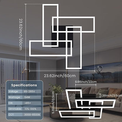 EIDISUNY Modern Led Ceiling Light for Living Room,Black Flush Mount Ceiling Lights with Remote Control&APP，3000-6500K Dimmable, 54W Acrylic Ceiling Lamp for Bedroom Kitchen Dining Room