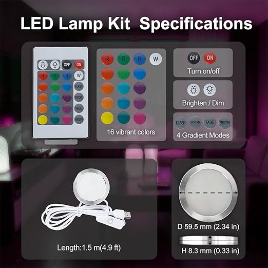 10PCS Remote Control RGB Light LED Lamp Kit 001,Power Failure Memory Function for Bambu Lab Multicolor Makerworld for Anycubic Makeronline 3D Printer Light DIY Hardware Model Parts USB