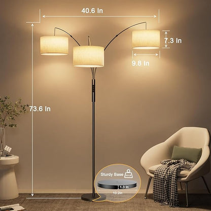 SIBRILLE 36W Corner Floor Lamp Dimmable - 3 Lights Arc Floor Lamps Standing Lamp with Remote & Touch Control, Tall Lamp for Living Room Corner, Bedroom, Office