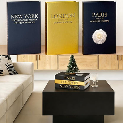 Decorative Books for Coffee Table Decor,3 PCS Stylish Fake Books of Room Decor Aesthetic,for Home Decor,Shelf,Entryway,Console Table,Fireplace Mantel Decor(Black and Gold Foil Stamping)