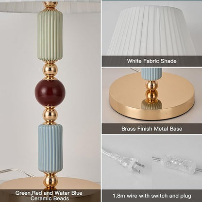 White Fabric Shade Table Lamp Modern Metal Desk Lamp with Plug Cord Switch for Bedroom Bedside