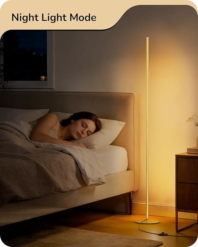 EDISHINE Corner Floor Lamp, 59.8" Standing Lamp with 3 Height Settings, Adjustable Color Temperature & Stepless Dimming, Remote Control, Foot Switch, Slim Floor Lamps for Living Room, Gold