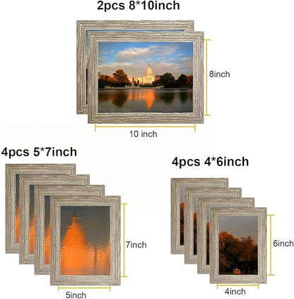 xnlkros Picture Frame Set 10 pack, Farmhouse Photo Frames, Gallery Wall Frame Collage, 8x10 5x7 4x6 Frames in 3 Different Finishes Picture Frames For Wall or Desk,Gray
