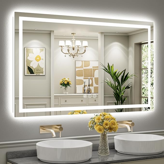 Briivue 60x36 Inch LED Bathroom Mirror with Lights, Backlit & Front Lit, Anti-Fog Lighted Bathroom Vanity Mirror for Wall, Memory Function, Dimmable, HD Tempered Glass, Shatter-Proof