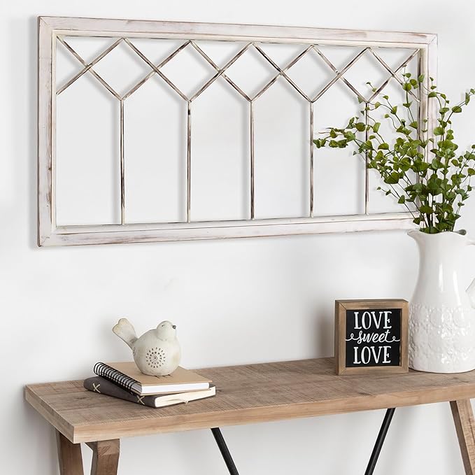 Oakrain Wood Window Frame Wall Art, 39"x 20" Rustic Wall Decor, Farmhouse Window Pane Decor for Wall, Decorative Wall Sculptures for Living Room, Bedroom, Entryway, Hallway, Distressed White