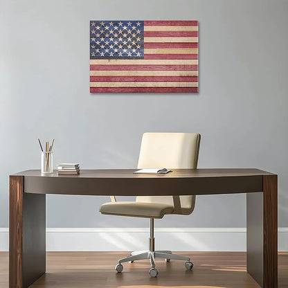 Berlun American Flag Wall Decor - Vintage Patriotic USA Flag Canvas Wall Art for Indoor Rustic Farmhouse Home Decor, 4th of July Independence Day Decoration, for Veterans Day AL-12 ﻿