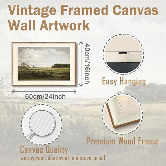 ASTRDECOR Framed Canvas Wall Decor for Bedroom, Vintage Nature Wall Art for Home Decor Aesthetic, Mountain Pictures Green Wall Decor Living Room, Meadow Oil Painting Landscape Wall Art Prints-16''x24''