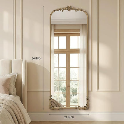 Besdomus Vintage Full Length Mirror: 21''x56'' Matt Gold Baroque Antique Floor Long Body Mirror - Traditional Ornate for Bedroom/Cloakroom/Dressing Room/Entryway/Wall - Ideal for Fashion Women