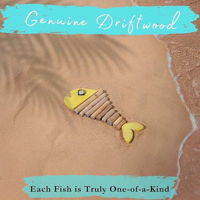 Driftwood Fish Nautical Wall Decor - Handmade Wooden Rustic Coastal Wall Art for Living Room, Bedroom, Office, Bathroom - Ocean Beach Decoration (Pixie)
