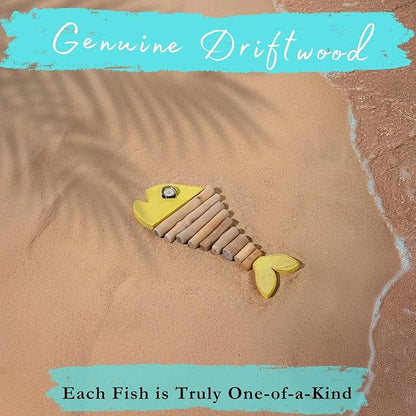 Driftwood Fish Nautical Wall Decor - Handmade Wooden Rustic Coastal Wall Art for Living Room, Bedroom, Office, Bathroom - Ocean Beach Decoration (Pixie)