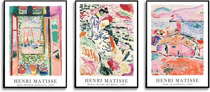 LYPHNX Henri Mattise Poster Wall Art Colorful Abstract Prints Set of 3 Vintage Aesthetic Canva Painting Picuter Floral Botanical Home Decor for LIving Room Bedroom Girls Room 16"x24" Unframed