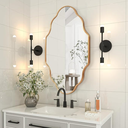 Scalloped Mirror for Bathroom - 24"x36" Gold Bathroom Mirror with Aviation Aluminum Alloy Frame & Shatter-Proof Glass for Living Room Bedroom Entryway, Brushed Gold Frame(x1)