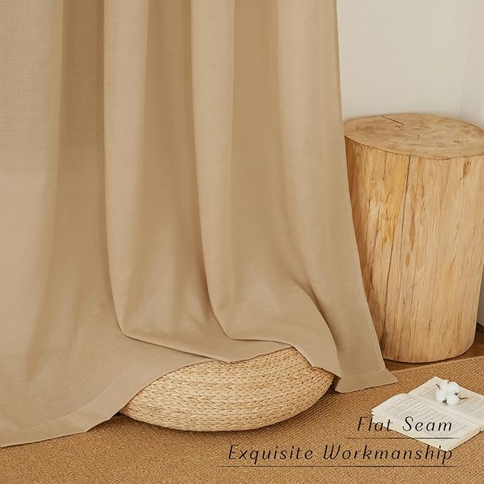 NICETOWN Semi Sheer Linen Burlap Curtains for Windows 96 inch Length 2 Panels, Grommet Semi Sheer Balance Privacy Added with Light Filtering Vertical Drapes for Bedroom/Living Room, W55 x L96