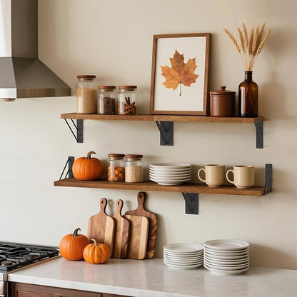 BAYKA Wall Shelves for Bedroom Decor, Floating Shelves for Wall, Display Mounted Rustic Wood Shelf for Books,Plants,Corner Shelves for Bathroom,Kitchen,Living Room(Rustic Brown,Set of 3)