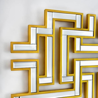 KOHROS Large Modern Gold Wall Mirror - 46.5"x30" Geometric Maze Design Decorative Mirror
