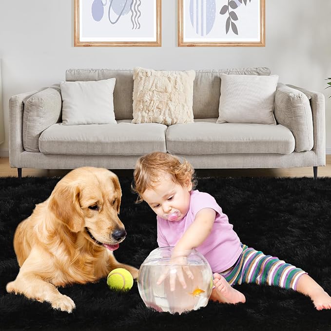 Puremy Black Rug, 6x9 Area Rugs for Living Room, Soft Plush Area Rugs for Bedroom, Non-Slip Indoor Carpet for Nursery, Study Room, Kids Room, Room Decor