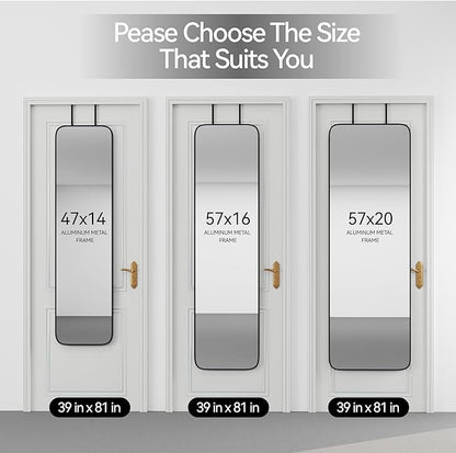 SCWF-GZ 47x14 Mirror Rectangle Full Body Length Door Hanging Wall Mounted Metal Aluminum Alloy Frame Dressing Make-up Mirrors for Entryway Bedroom Bathroom Living Room 47 14 inch Black