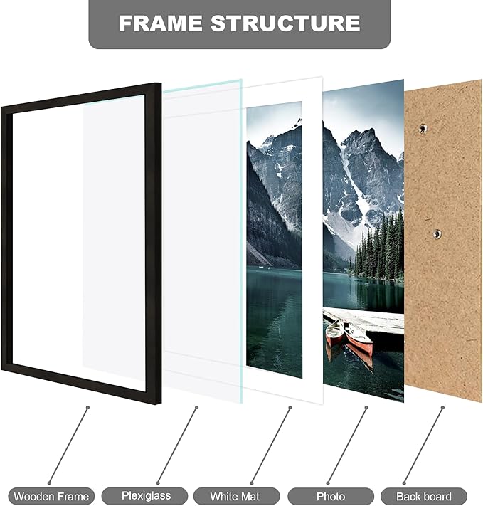 Hongkee 13x19 Picture Frame Set of 3 - Display 11x17 Photo with Mat or 13 x 19 Poster without Mat, Wall Mounting Horizontal and Vertical, Black