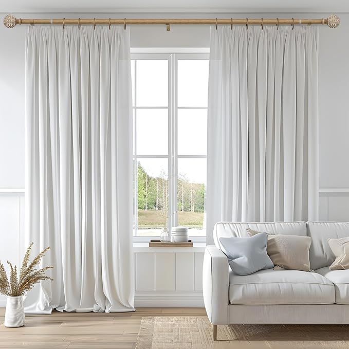 QDWIS Wood Curtain Rods for Windows 72 to 144 Inch,1'' Diameter Drapery Rods with Imitation Wood Grain Leaf Pattern Finials,Boho Adjustable Heavy Duty Curtain Rods Set,36-150'',Color:Weathered Wood