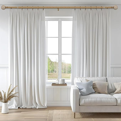 QDWIS Wood Curtain Rods for Windows 72 to 144 Inch,1'' Diameter Drapery Rods with Imitation Wood Grain Leaf Pattern Finials,Boho Adjustable Heavy Duty Curtain Rods Set,36-150'',Color:Weathered Wood