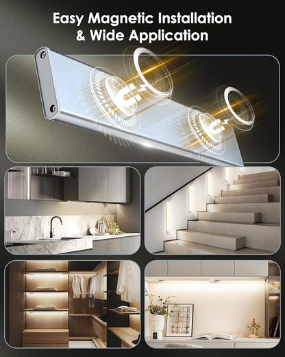 14in Under Cabinet Lighting, Upgraded 3200mAh Rechargeable Under Cabinet Lights Wireless, LED Motion Sensor Light Indoor Closet Lights Under-Counter Light Fixtures for Kitchen, Pantry, 2-Pack