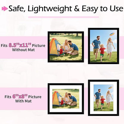 Picture Frames, 8.5 by 11 Diploma Frame, Black Photo Poster Frames with Clear Plexiglass, 8.5 x 11 Wall Hanging Certificate Frame for Collage Office Home Wall Decor, 2 Pack