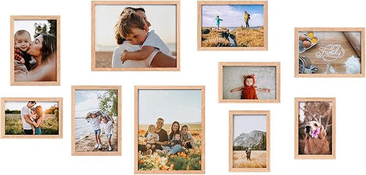 ATOBART 10 Pcs Solid Wood Picture Frame for Tabletop Display Wall Mount Wood Photo Frame 2 Pcs 8x10,4 Pcs 5x7,4 Pcs 4x6 for Living Room Bedroom Decor