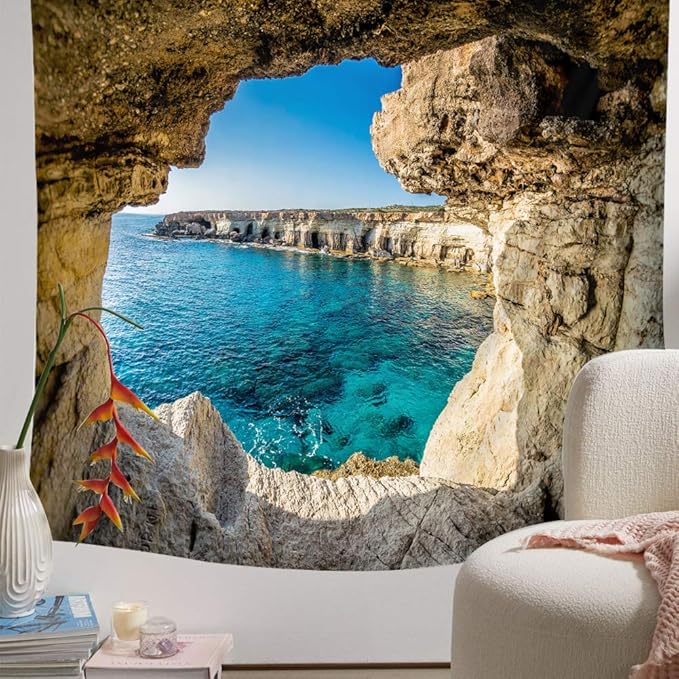 Llamazing Forest Home Decor Tapestry - Living Room Bedroom Decoration Landscape Curtain (Sea, 90.5''L70.8''W)