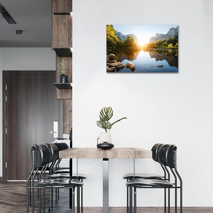 SKASNFAI Mountain Landscape Wall Art Sunrise Canvas Wall Decor Nature Pictures Wall Decor Forest Poster Framed for Living room Bedroom (16x24 inch)